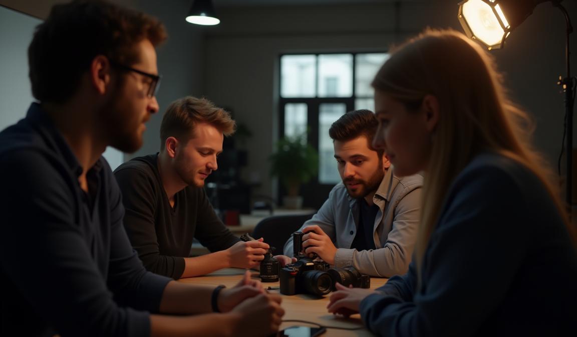 Equipe de fotógrafos em estúdio criativo